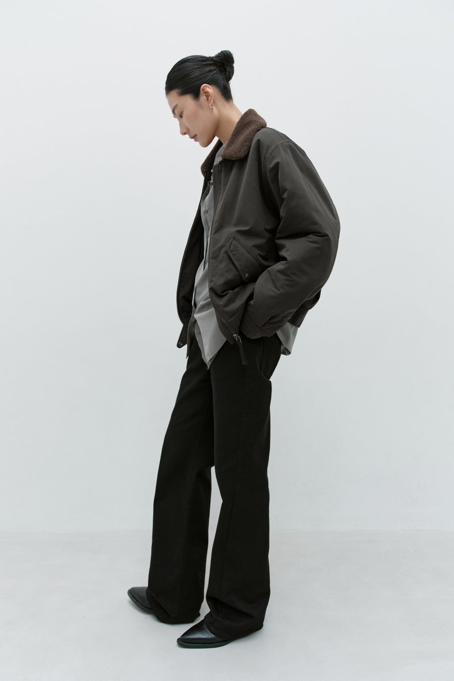 Insilence - W Washed Cotton Shearling Jacket (Khaki) product image 4 | TRAB K-Fashion Australia