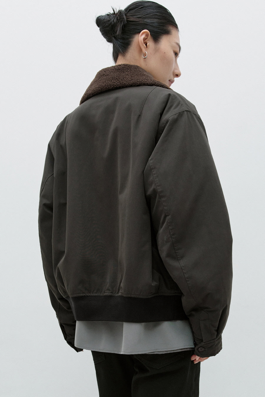 Insilence - W Washed Cotton Shearling Jacket (Khaki) product image 2 | TRAB K-Fashion Australia