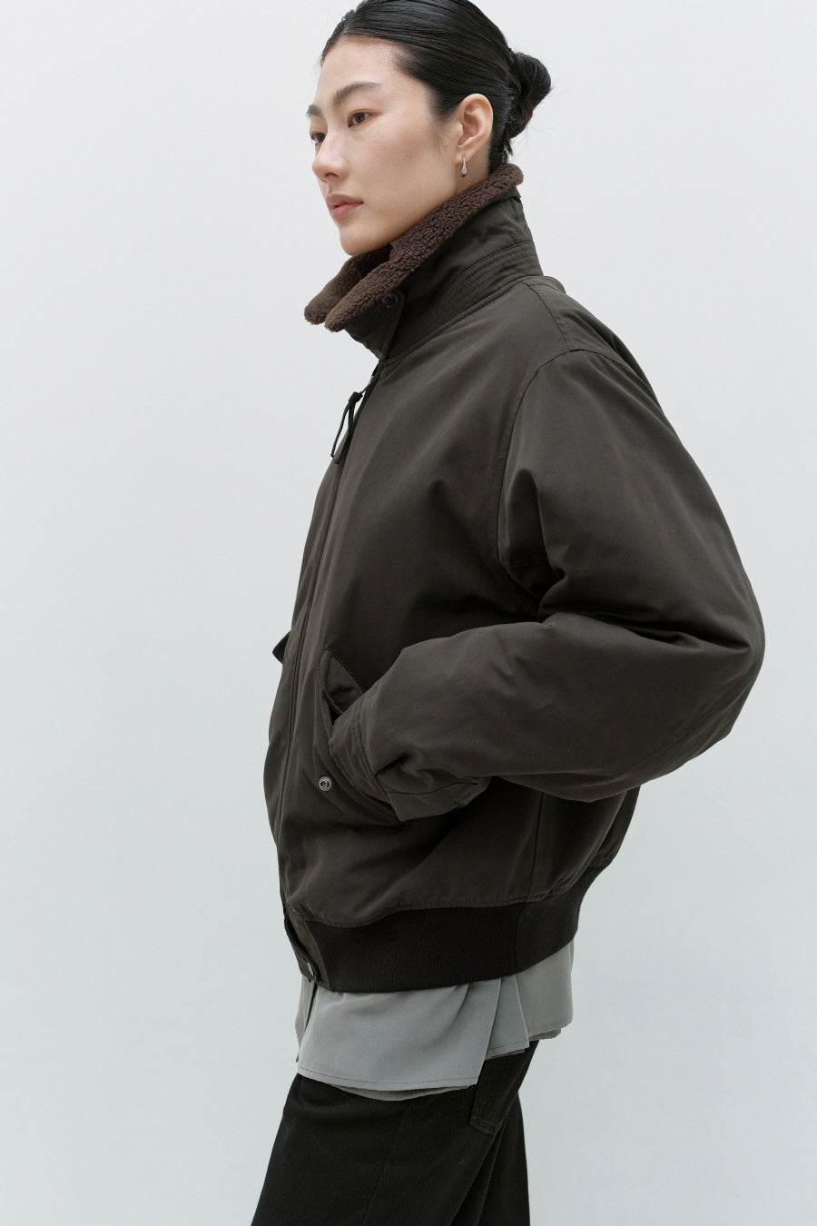 Insilence - W Washed Cotton Shearling Jacket (Khaki) product image 6 | TRAB K-Fashion Australia