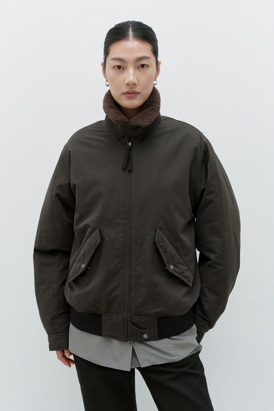 Insilence - W Washed Cotton Shearling Jacket (Khaki) product image 5 | TRAB K-Fashion Australia