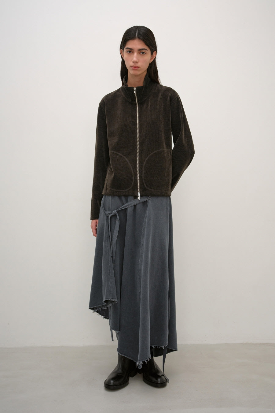Insilence - Corduroy High-Neck Zip-Up (Brown) product image 6 | TRAB K-Fashion Australia