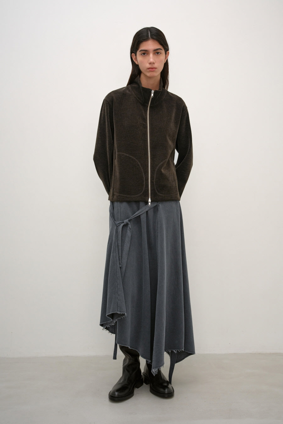 Insilence - Corduroy High-Neck Zip-Up (Brown) product image 3 | TRAB K-Fashion Australia