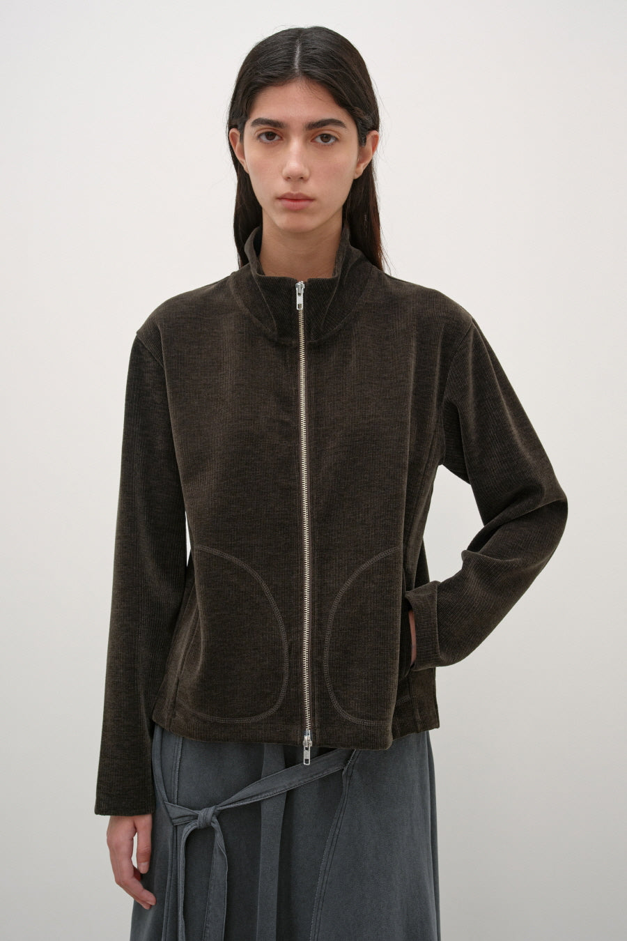 Insilence - Corduroy High-Neck Zip-Up (Brown) product image 1 | TRAB K-Fashion Australia