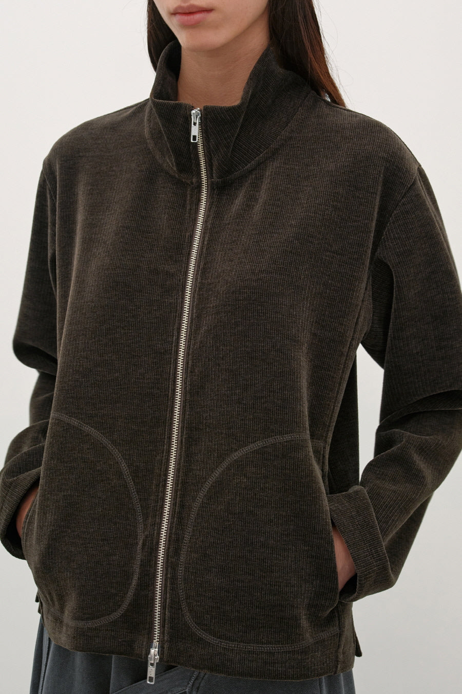 Insilence - Corduroy High-Neck Zip-Up (Brown) product image 5 | TRAB K-Fashion Australia