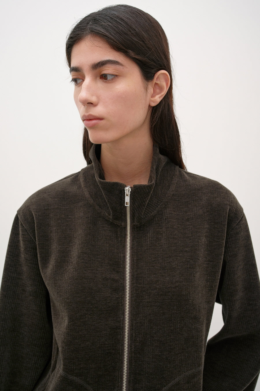 Insilence - Corduroy High-Neck Zip-Up (Brown) product image 2 | TRAB K-Fashion Australia