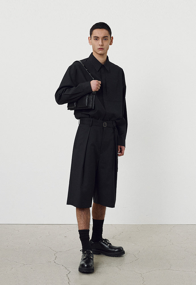 Tonywack - Wool Twill Belted Pleats Shorts (Black) product image 1 | TRAB K-Fashion Australia