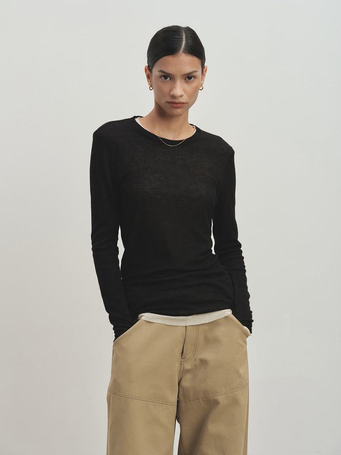 Tonywack - Sheer Wool Ribbed Knit Top (Black) product image 2 | TRAB K-Fashion Australia