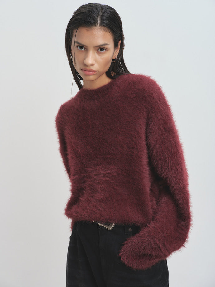 Tonywack - Faux Fur Crew-Neck Top (Burgundy) product image 1 | TRAB K-Fashion Australia
