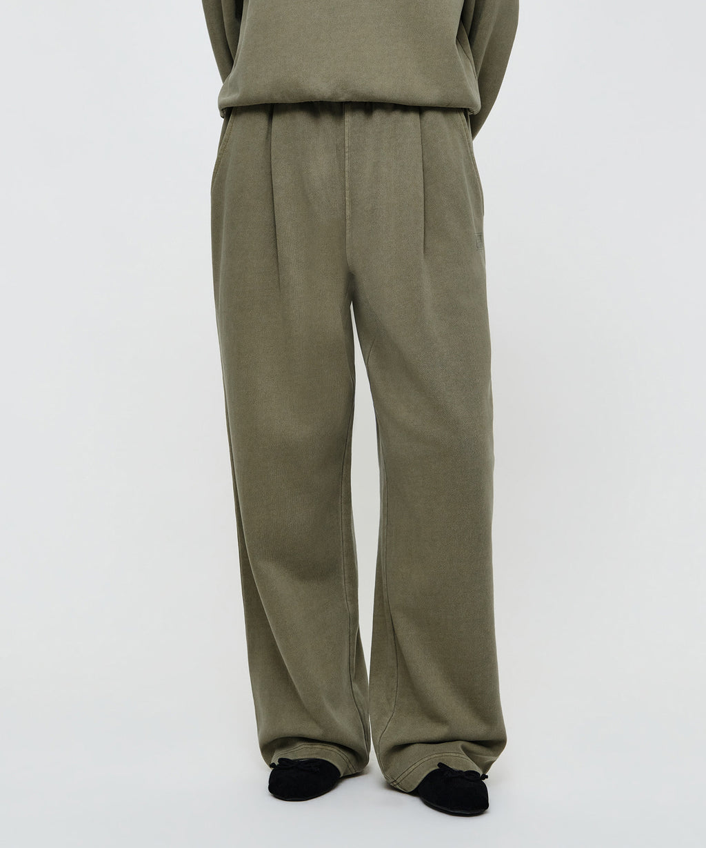 Marithe & Francois Girbaud - Crack Classic Logo Dyeing One Tuck Wide Sweat Pants (Khaki) product image 1 | TRAB K-Fashion Australia