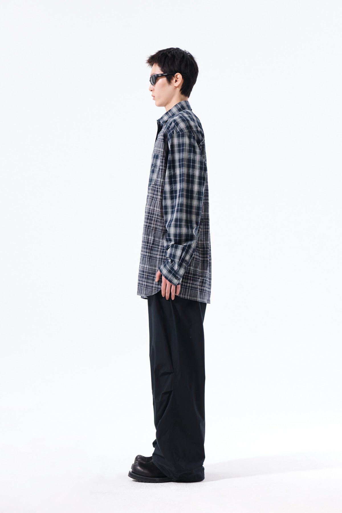 Matin Kim - Mixed Check Over Fit Shirt (Navy) product image 13 | TRAB K-Fashion Australia