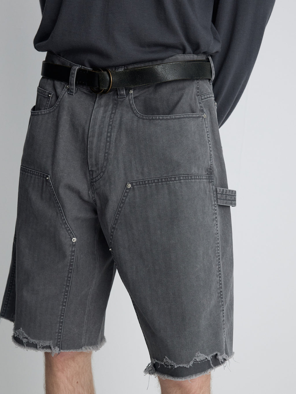 Tonywack - Hand Distressed Hbt Double Knee Shorts (Faded Carbon) product image 4 | TRAB K-Fashion Australia