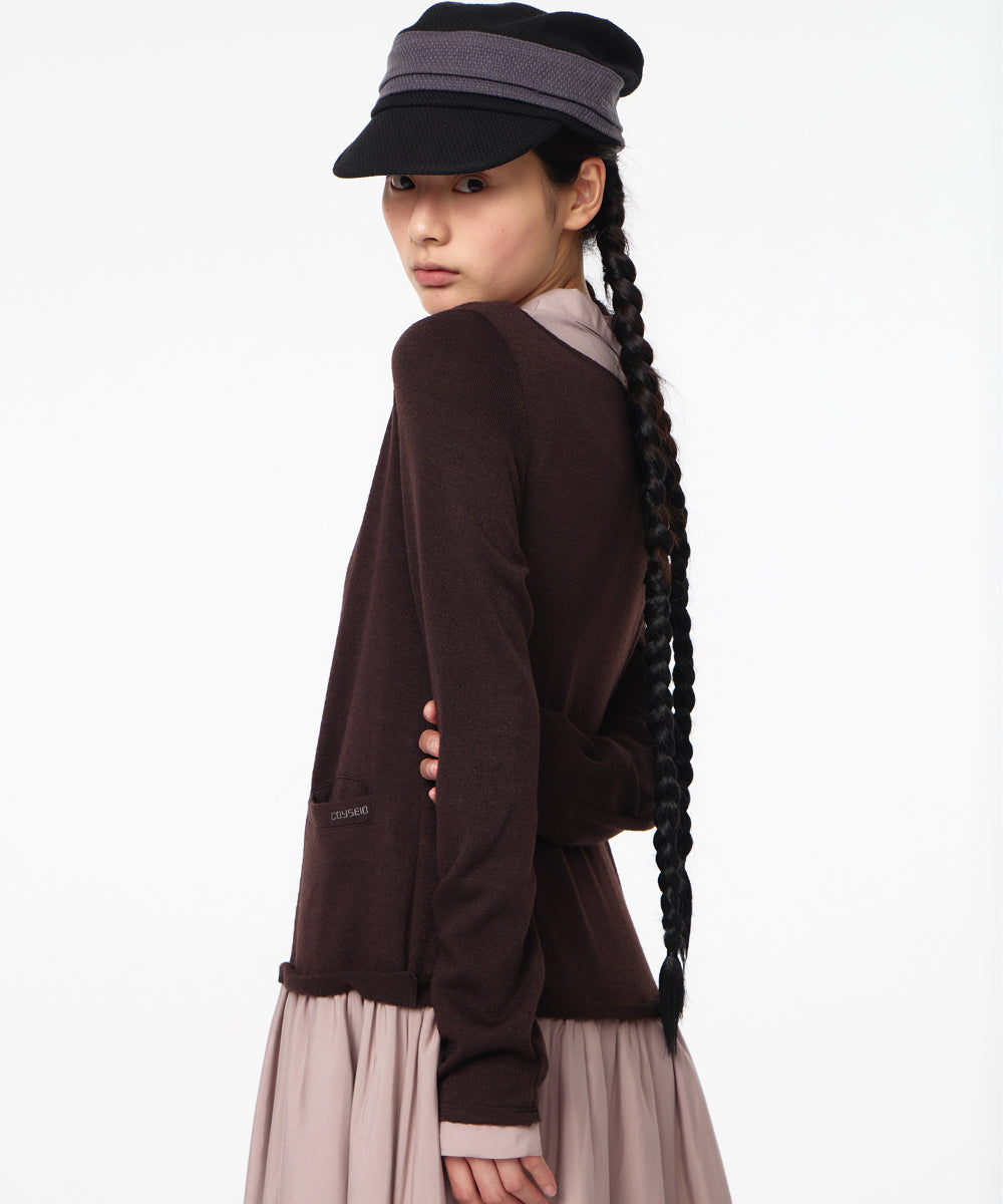 Coyseio - Layered Shirt Cardigan Shirring Dress (Dark Brown) product image 4 | TRAB K-Fashion Australia