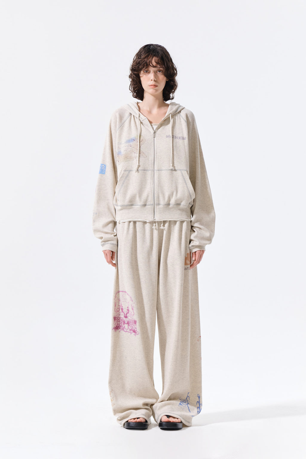 Matin Kim - Sketch Graffiti Waffle Pants (Light Beige) product image 7 | TRAB K-Fashion Australia
