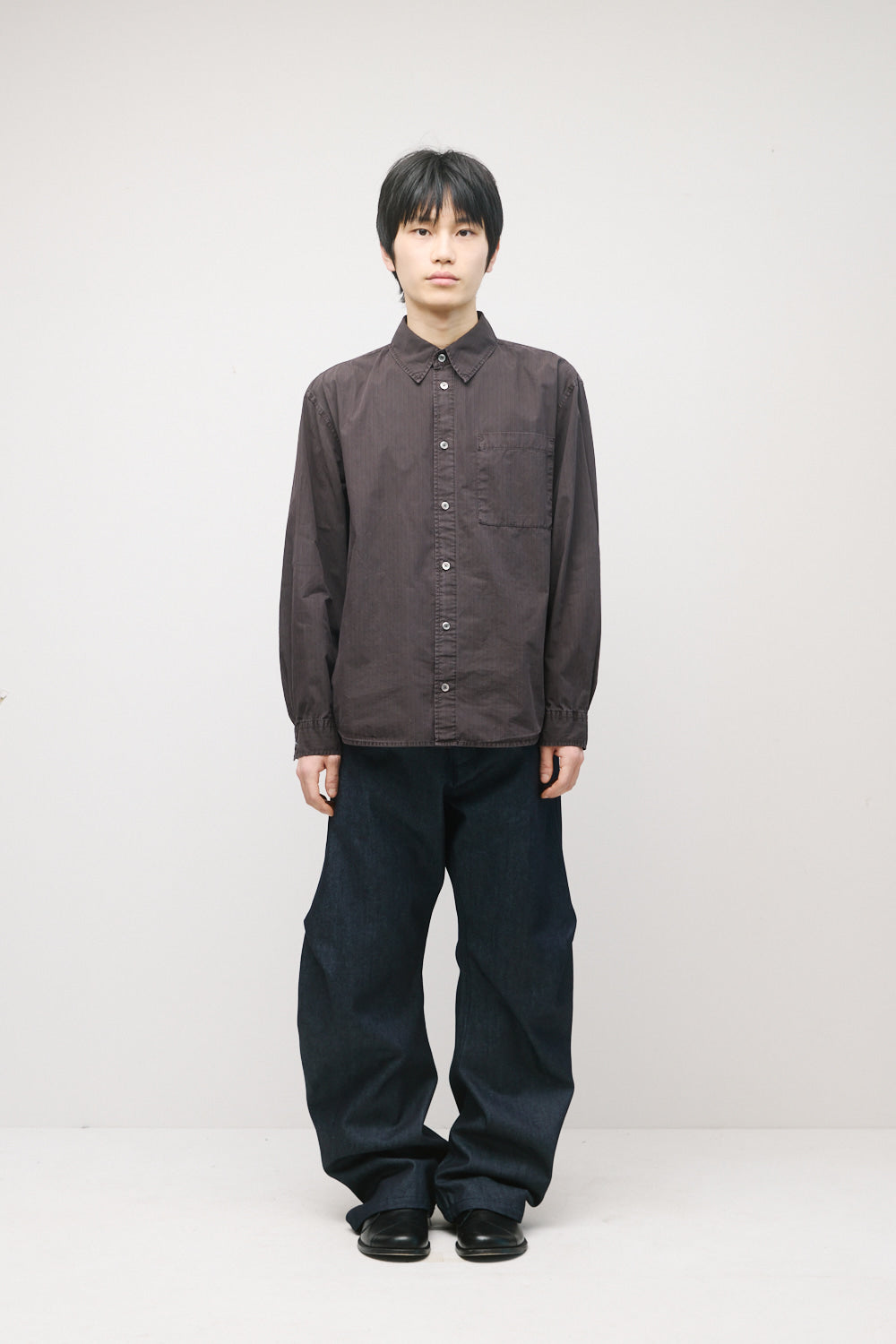Hatchingroom - Museum Shirt Stripe (Over Dyed Purple Brown) product image 3 | TRAB K-Fashion Australia