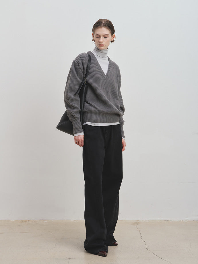 Tonywack - Merino Wool V-Neck Oversized Sweater (Grey) product image 2 | TRAB K-Fashion Australia