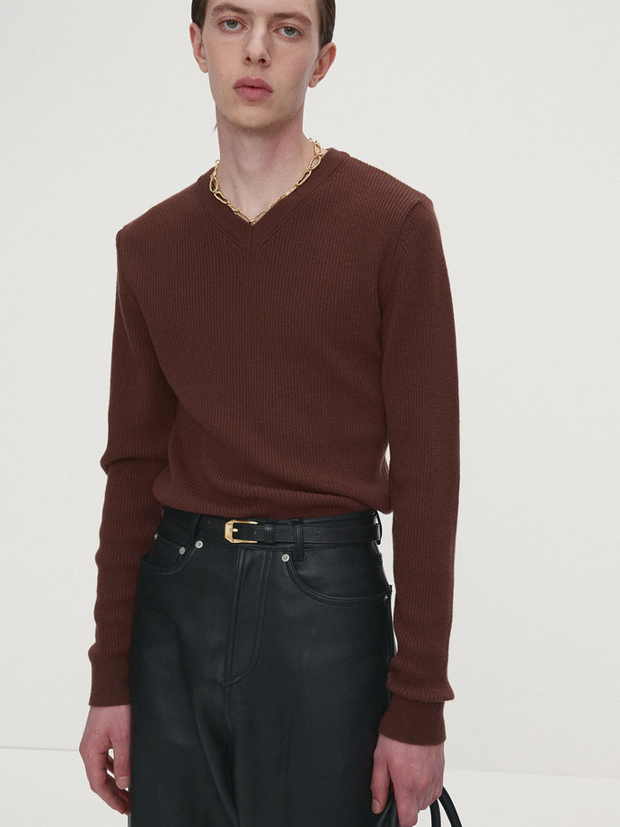 Tonywack - Super Fine Wool Ribbed V-Neck Sweater (Brown) product image 5 | TRAB K-Fashion Australia