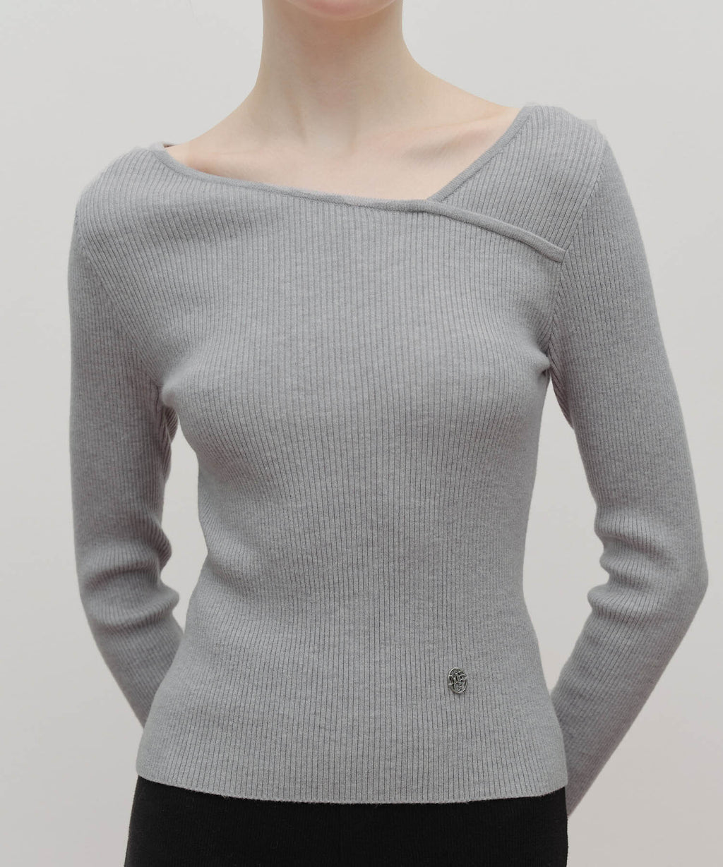 Marithe & Francois Girbaud - Circle Logo Neck Point Knit (Heather Gray) product image 4 | TRAB K-Fashion Australia