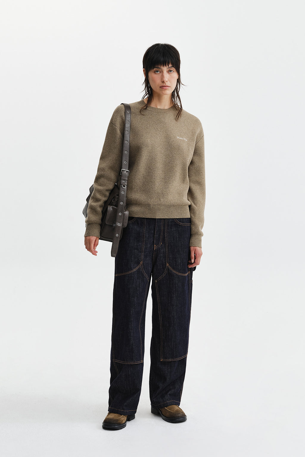 Matin Kim - Calligraphy Back Logo Knit Pullover (Khaki) product image 11 | TRAB K-Fashion Australia