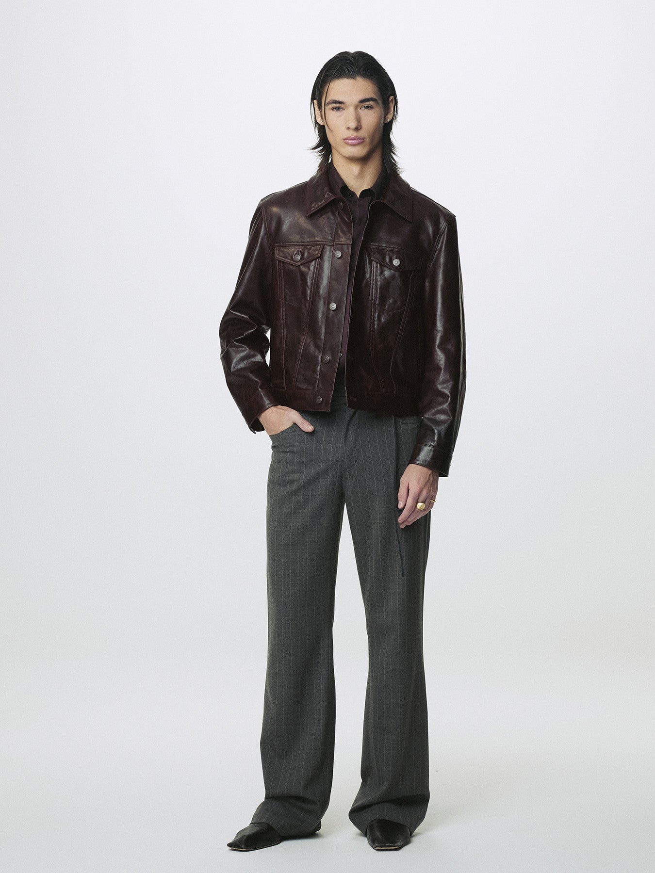 Tonywack - Aged Lamb Leather Trucker Jacket (Brown) product image 2 | TRAB K-Fashion Australia