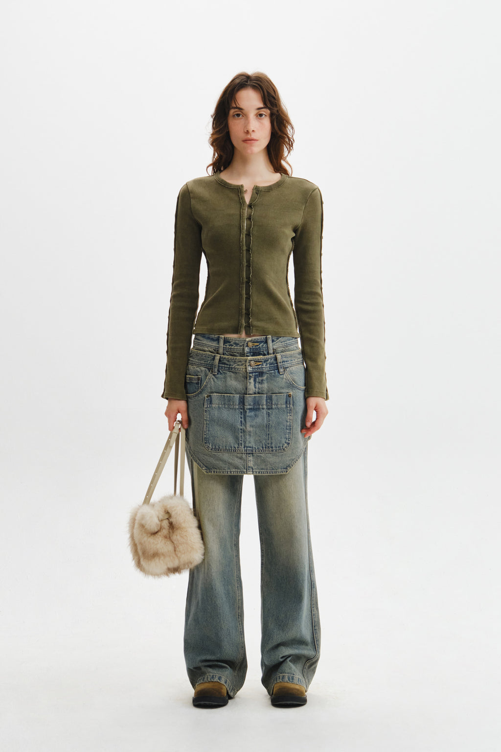 Matin Kim - Apron Layered Denim Pants (Blue) product image 7 | TRAB K-Fashion Australia