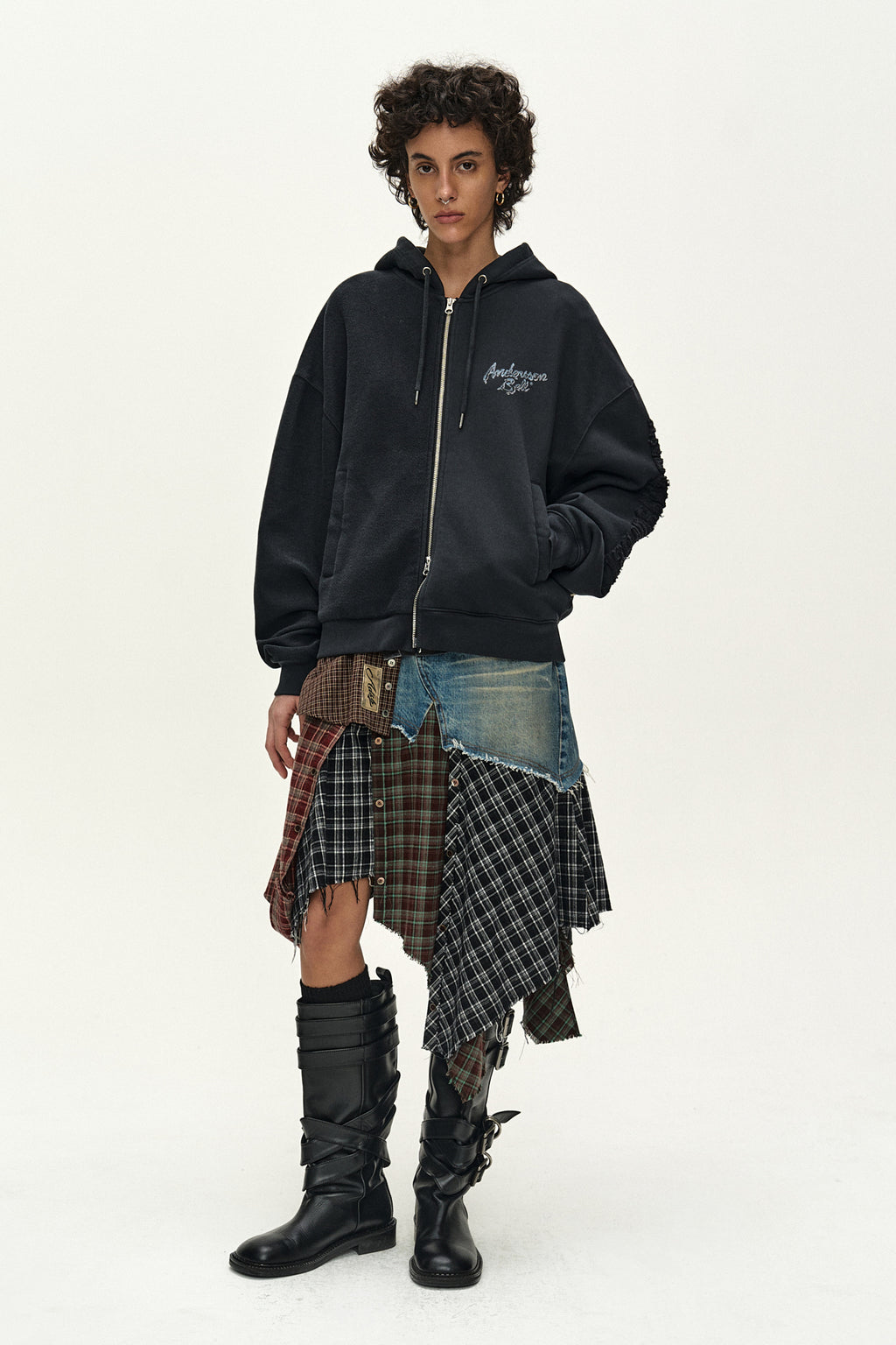 Andersson Bell - (essential) Unisex Patchwork Liquid Logo Hood Zip-Up (charcoal) (Charcoal) product image 2 | TRAB K-Fashion Australia