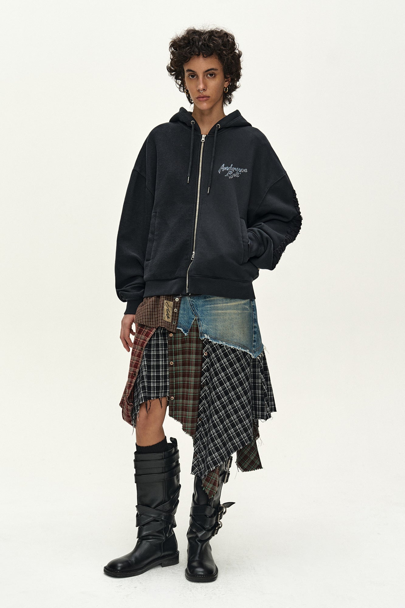Andersson Bell - (essential) Unisex Patchwork Liquid Logo Hood Zip-Up (charcoal) (Charcoal) product image 2 | TRAB K-Fashion Australia