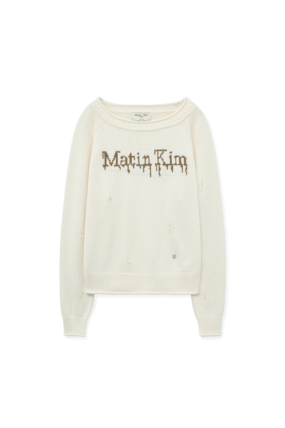 Matin Kim - Two Way Off Shoulder Damage Pullover (Ivory) product image 1 | TRAB K-Fashion Australia