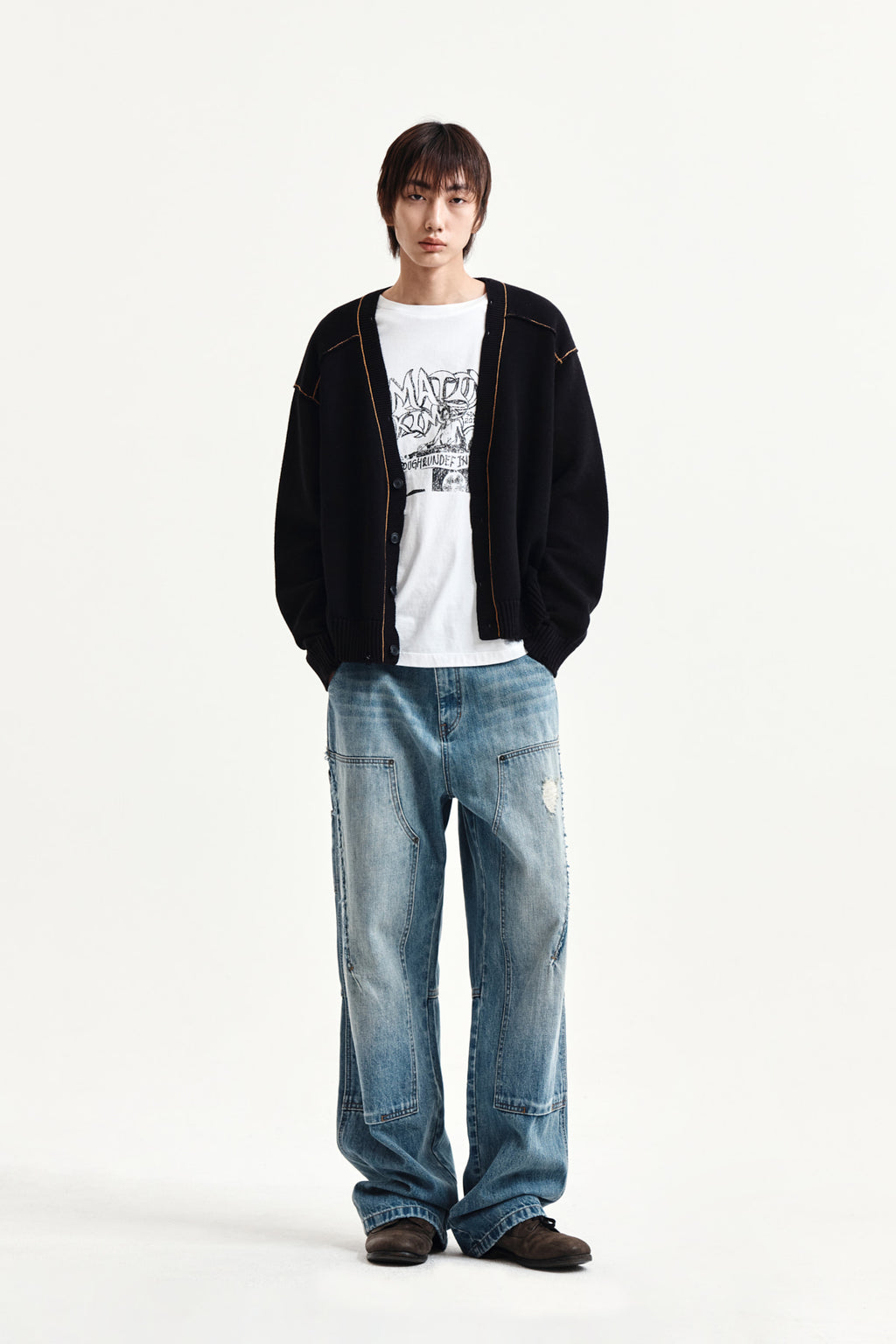 Matin Kim - Back Logo Line Point Knit Cardigan (Black) product image 15 | TRAB K-Fashion Australia