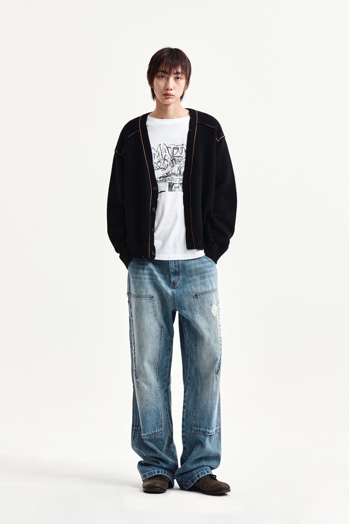 Matin Kim - Back Logo Line Point Knit Cardigan (Black) product image 15 | TRAB K-Fashion Australia