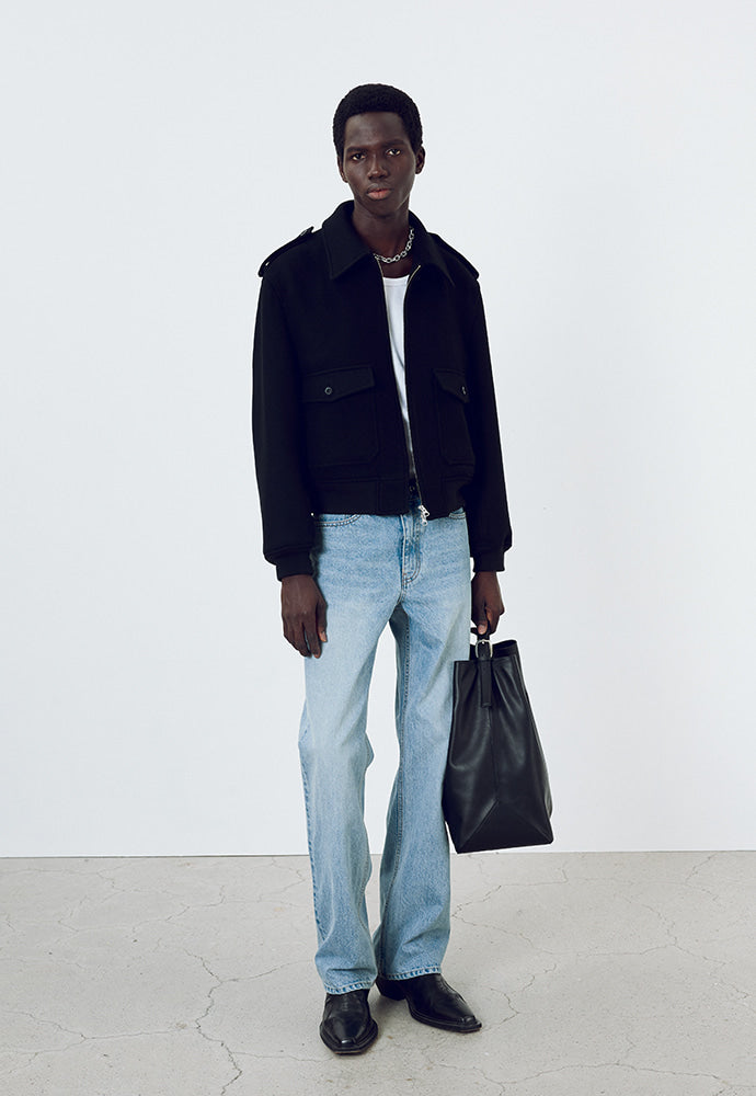 Tonywack - Felted Wool Epaulet Bomber Jacket (Black) product image 1 | TRAB K-Fashion Australia