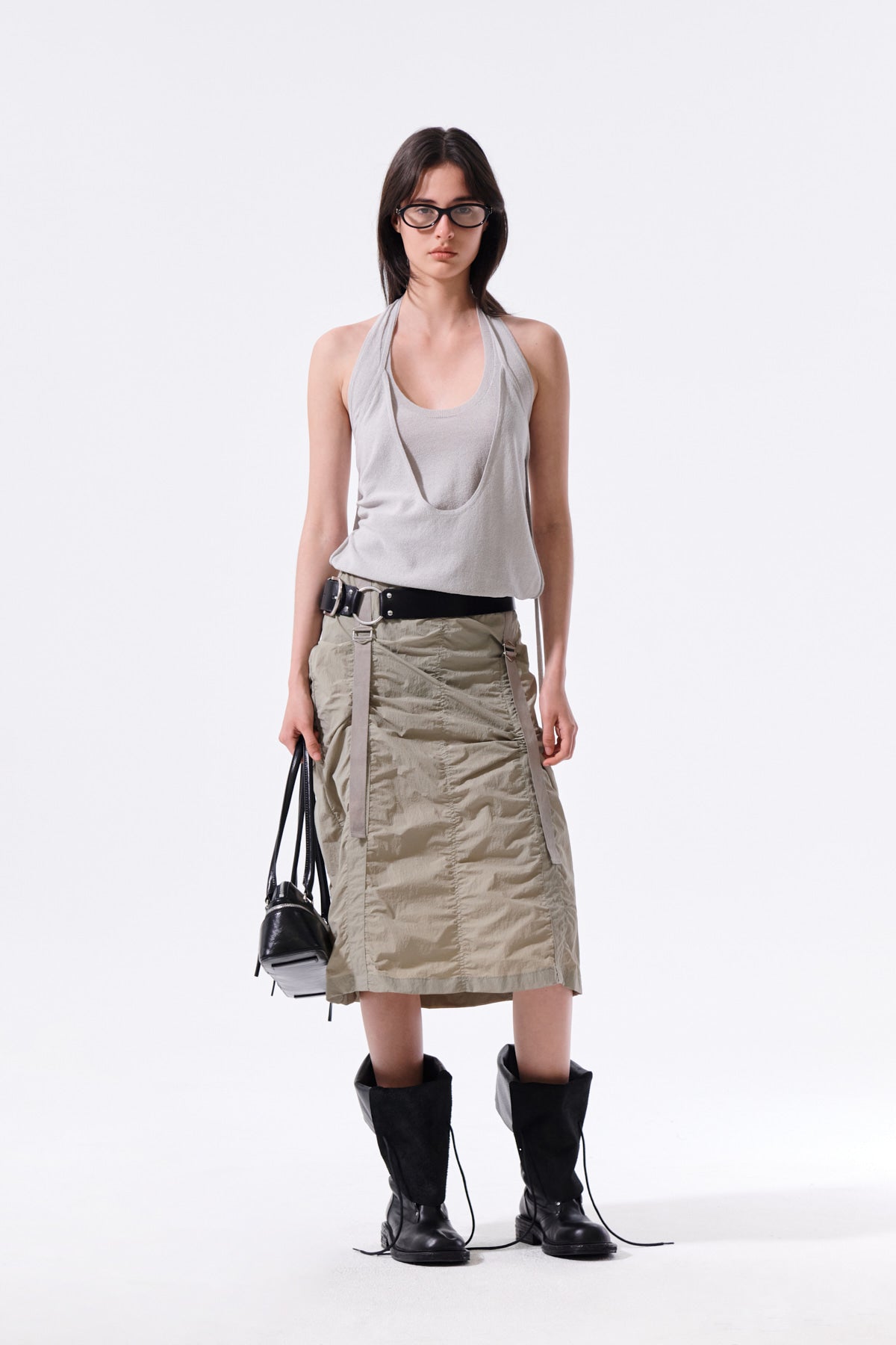 Matin Kim - Layered Tie Halter Neck Knit Top (Light Grey) product image 15 | TRAB K-Fashion Australia