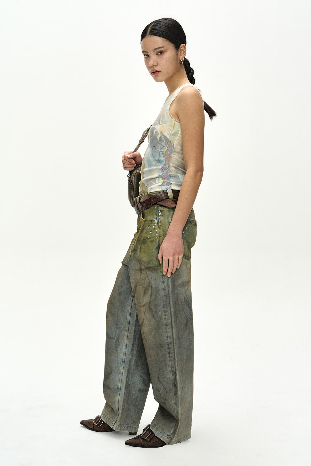 Andersson Bell - Botanical-Print Jeans (Green/Blue) product image 2 | TRAB K-Fashion Australia