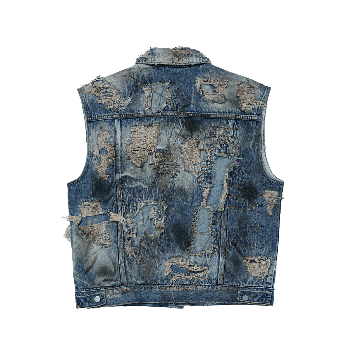 Thug Club - Hard-Washed Damaged Denim Vest (Blue) product image 1 | TRAB K-Fashion Australia