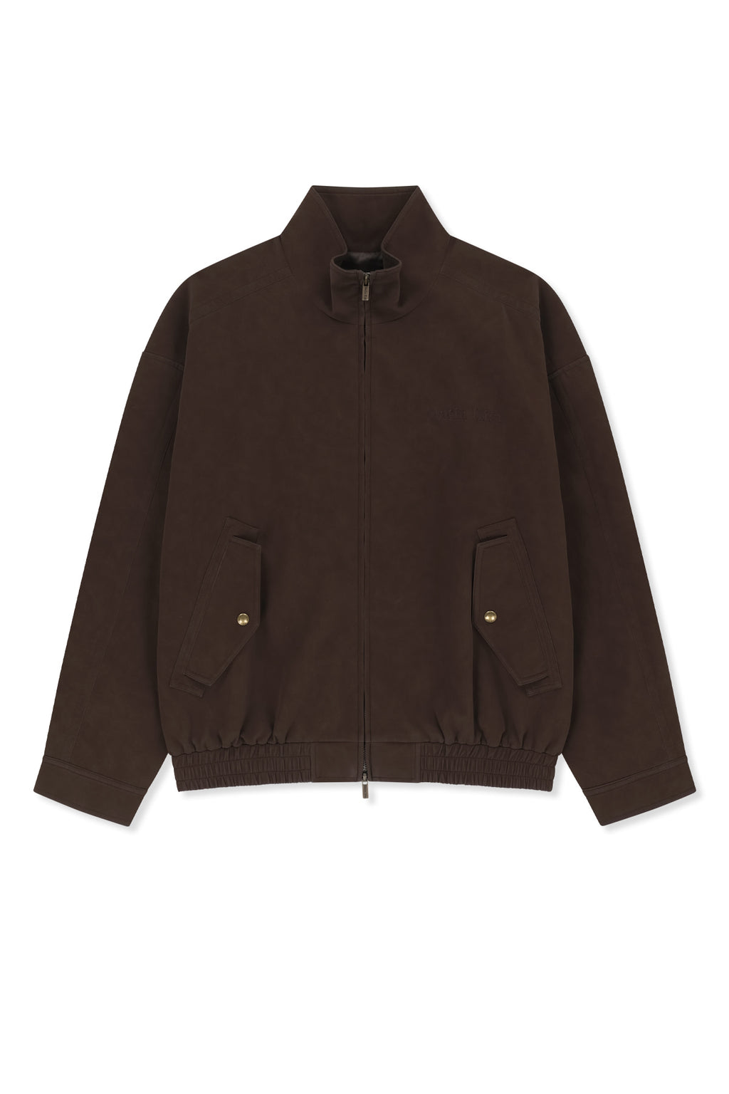 Matin Kim - Small Logo Faux Suede High Neck Jumper (Brown) product image 1 | TRAB K-Fashion Australia