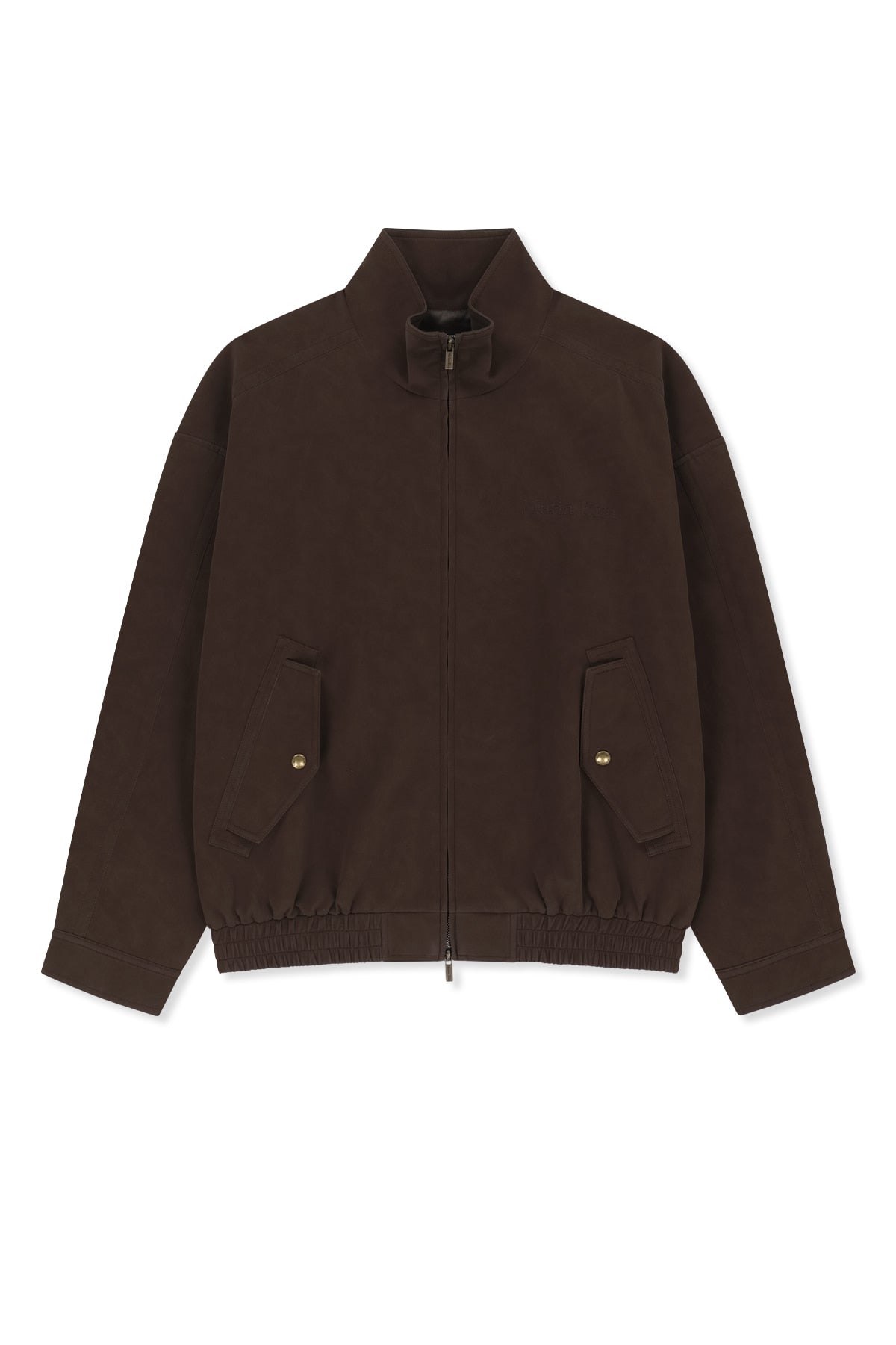 Matin Kim - Small Logo Faux Suede High Neck Jumper (Brown) product image 1 | TRAB K-Fashion Australia