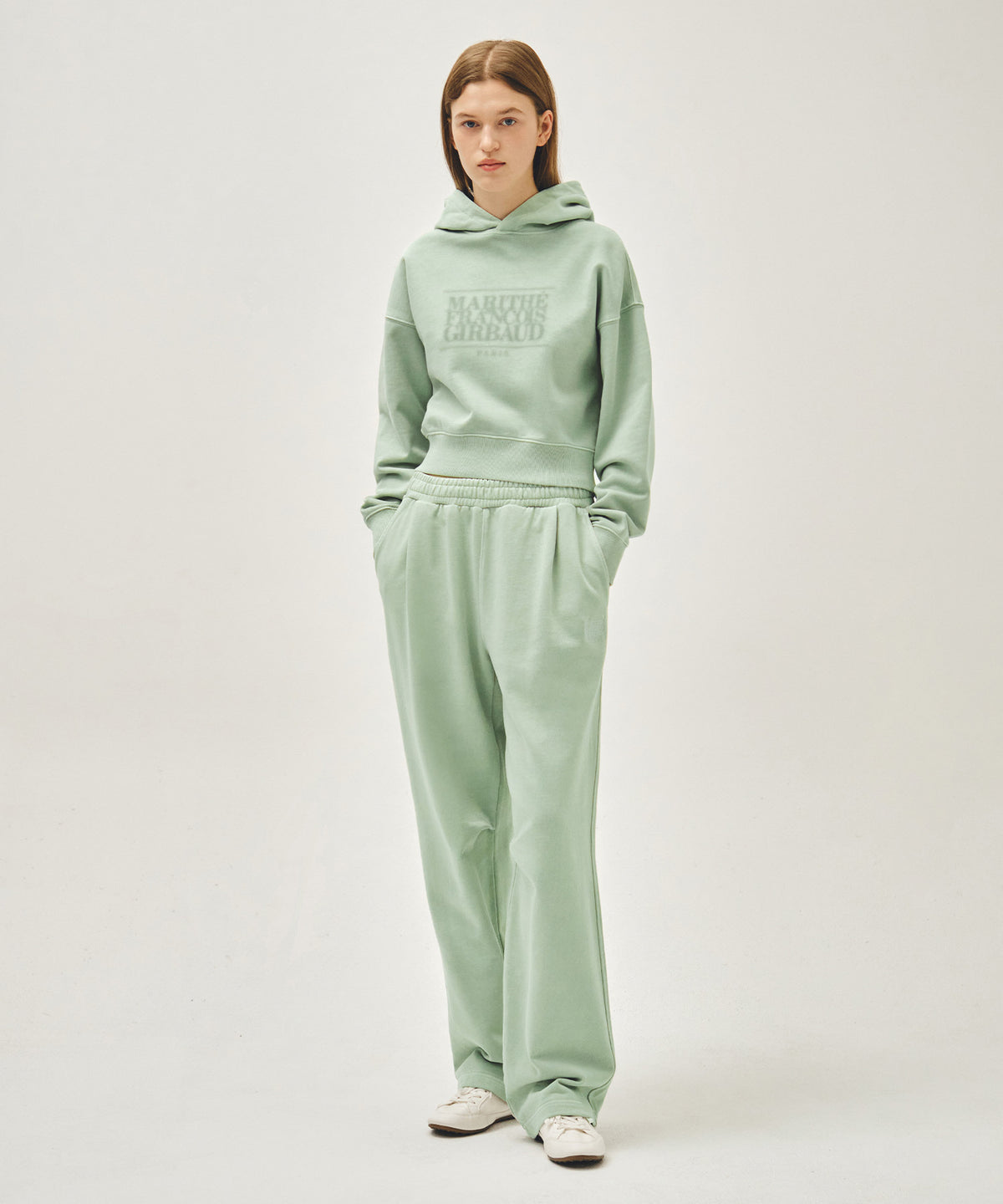 Marithe & Francois Girbaud - Outline Classic Logo Dyeing Tuck Wide Sweat Pants (Mint) product image 3 | TRAB K-Fashion Australia