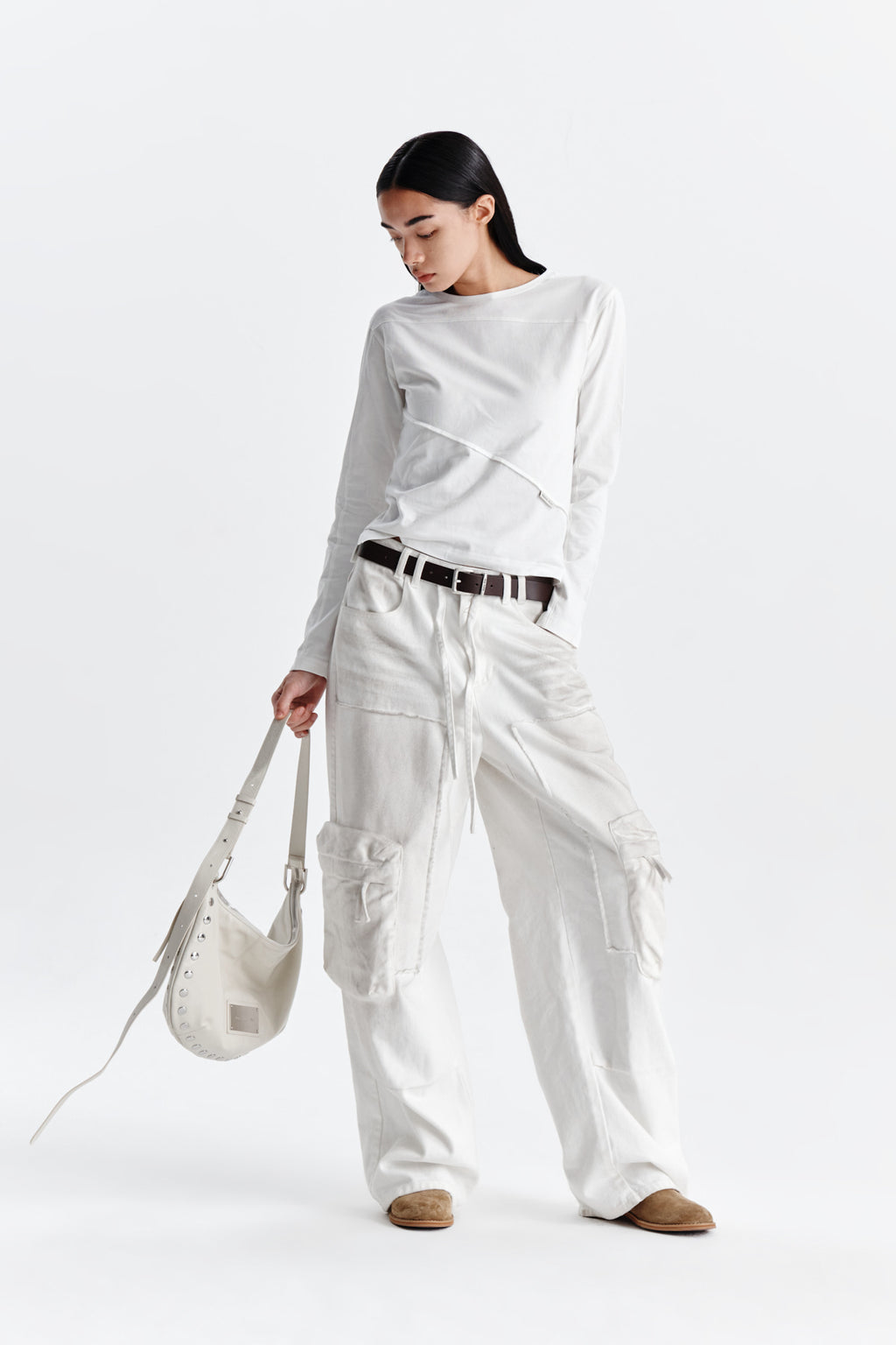 Matin Kim - Diagonal Slimfit Long Sleeve Top (White) product image 8 | TRAB K-Fashion Australia