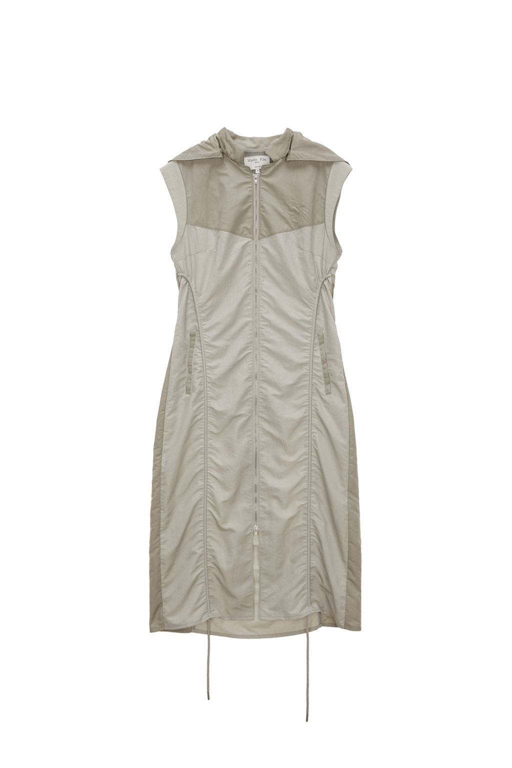 Matin Kim - Shirring Sleeveless Zip Up Dress (Beige) product image 1 | TRAB K-Fashion Australia