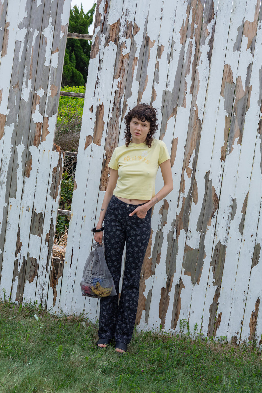 Matin Kim - Flower Pattern Flare Denim Pants (Black) product image 11 | TRAB K-Fashion Australia