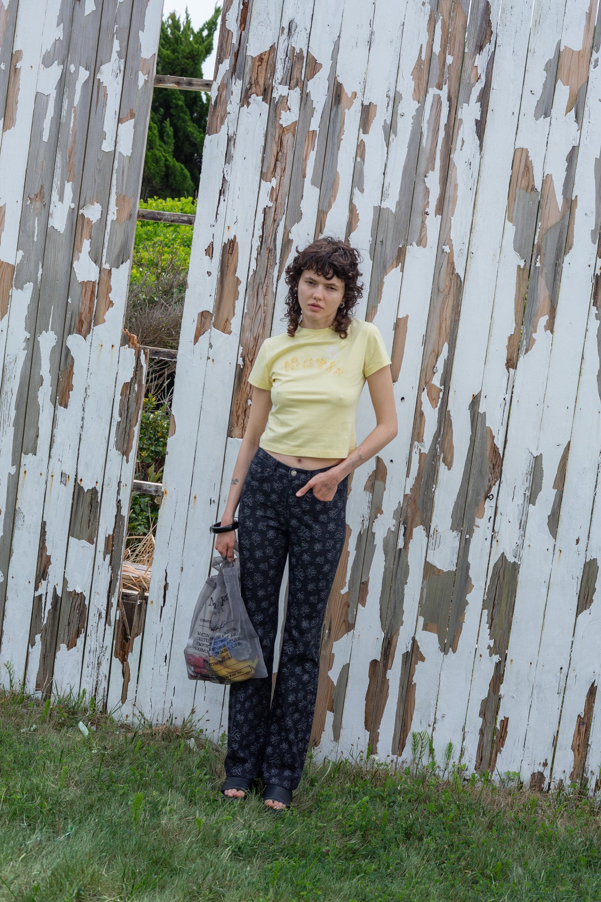 Matin Kim - Flower Pattern Flare Denim Pants (Black) product image 11 | TRAB K-Fashion Australia