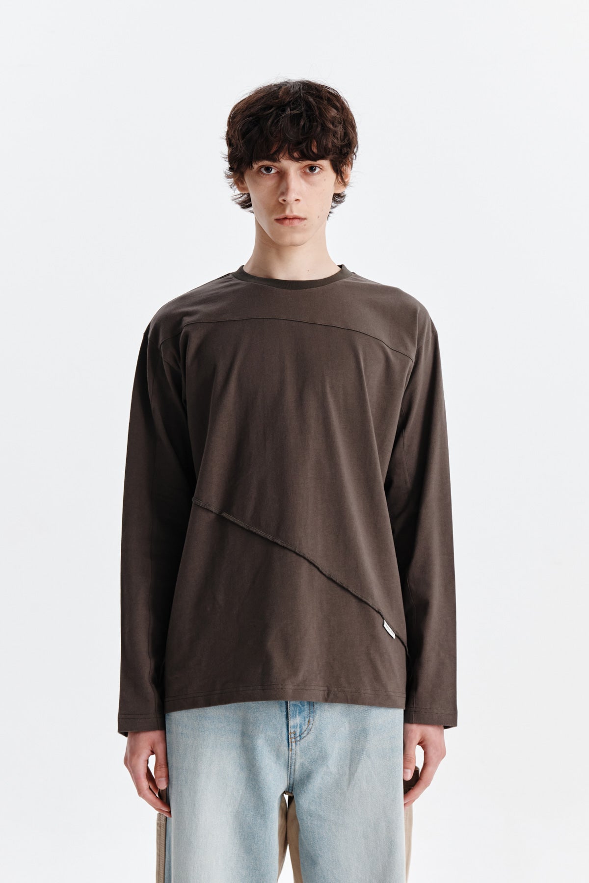 Matin Kim - Diagonal Overfit Long Sleeve Top (Khaki) product image 10 | TRAB K-Fashion Australia