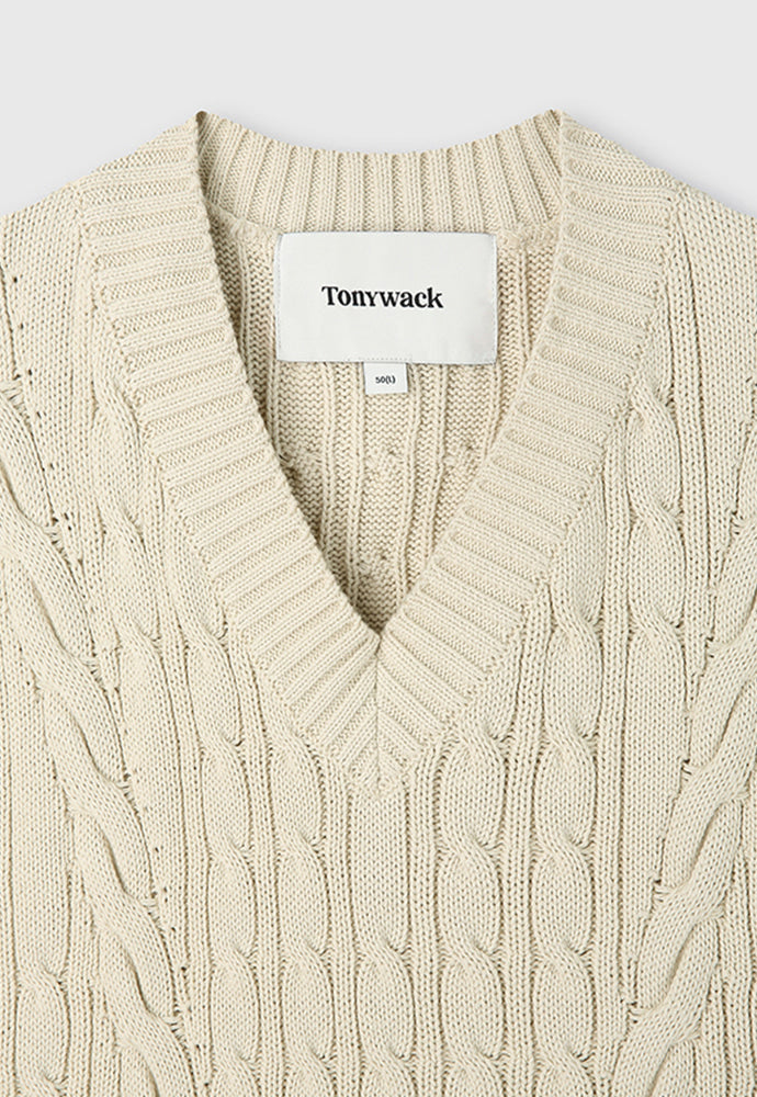 Tonywack - Cotton Twist V-Cable Knit Vest (Natural) product image 3 | TRAB K-Fashion Australia
