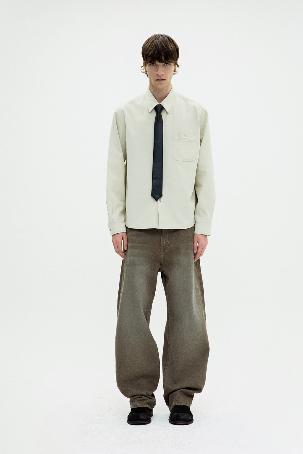 Coor - Single Pocket Washed Cotton Shirt (Beige) product image 2 | TRAB K-Fashion Australia