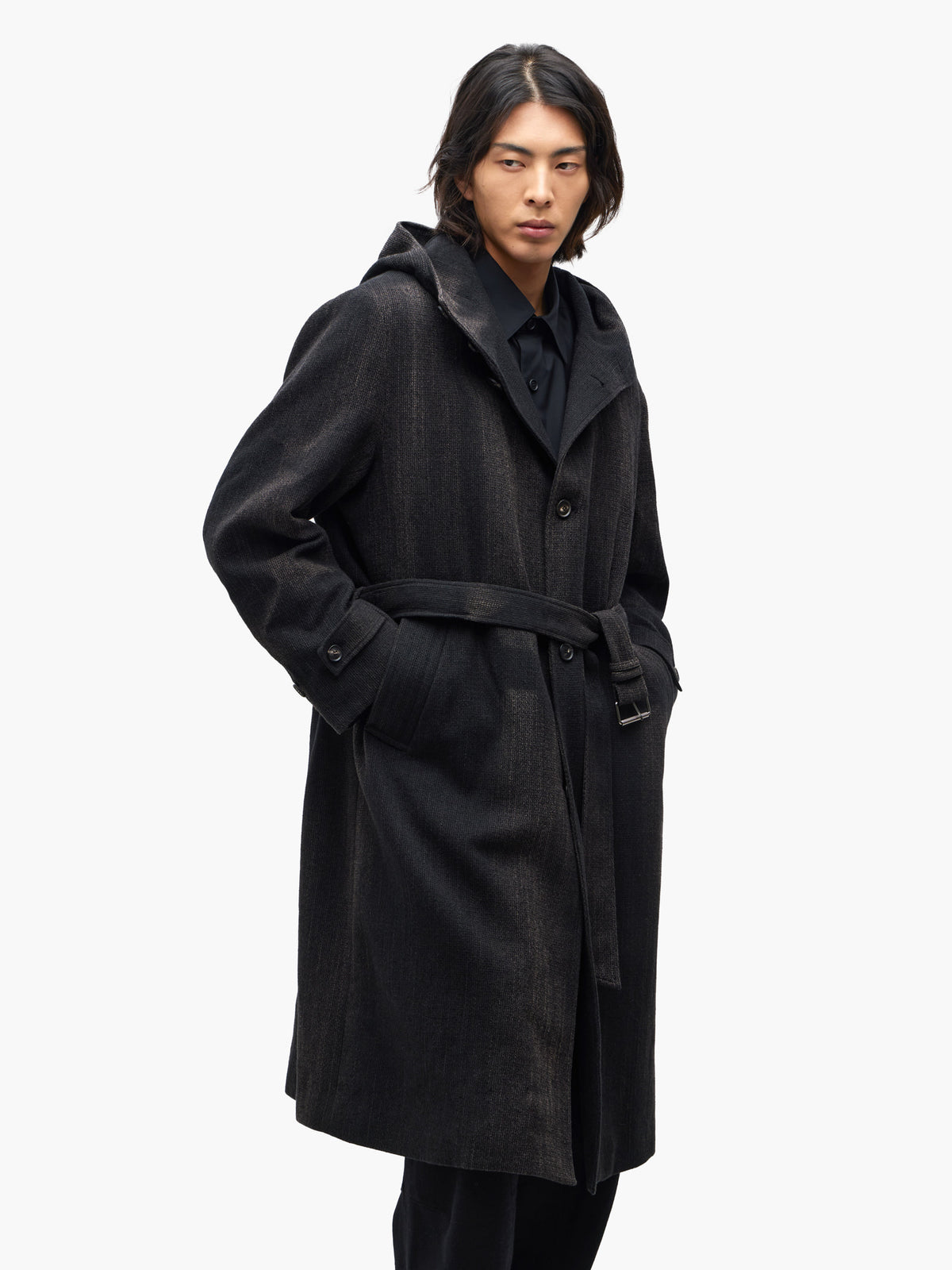 Jiyong Kim - Sun-Bleached Hooded Coat (Black) product image 2 | TRAB K-Fashion Australia