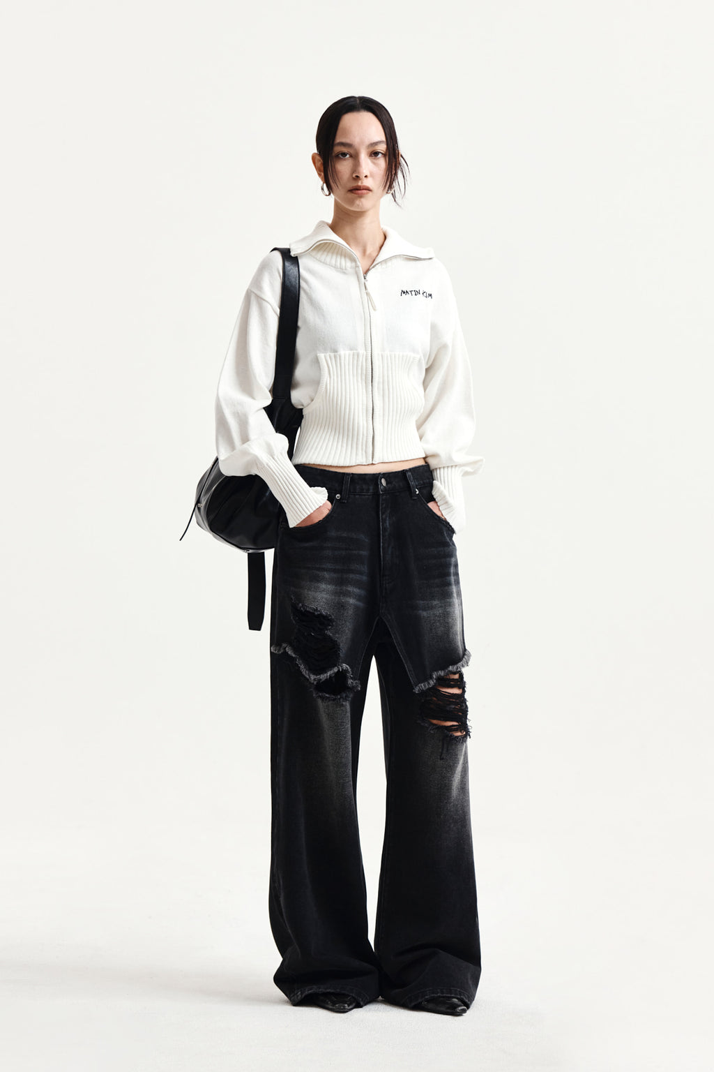Matin Kim - High Neck Embroidered Logo Zip Up (Ivory) product image 9 | TRAB K-Fashion Australia