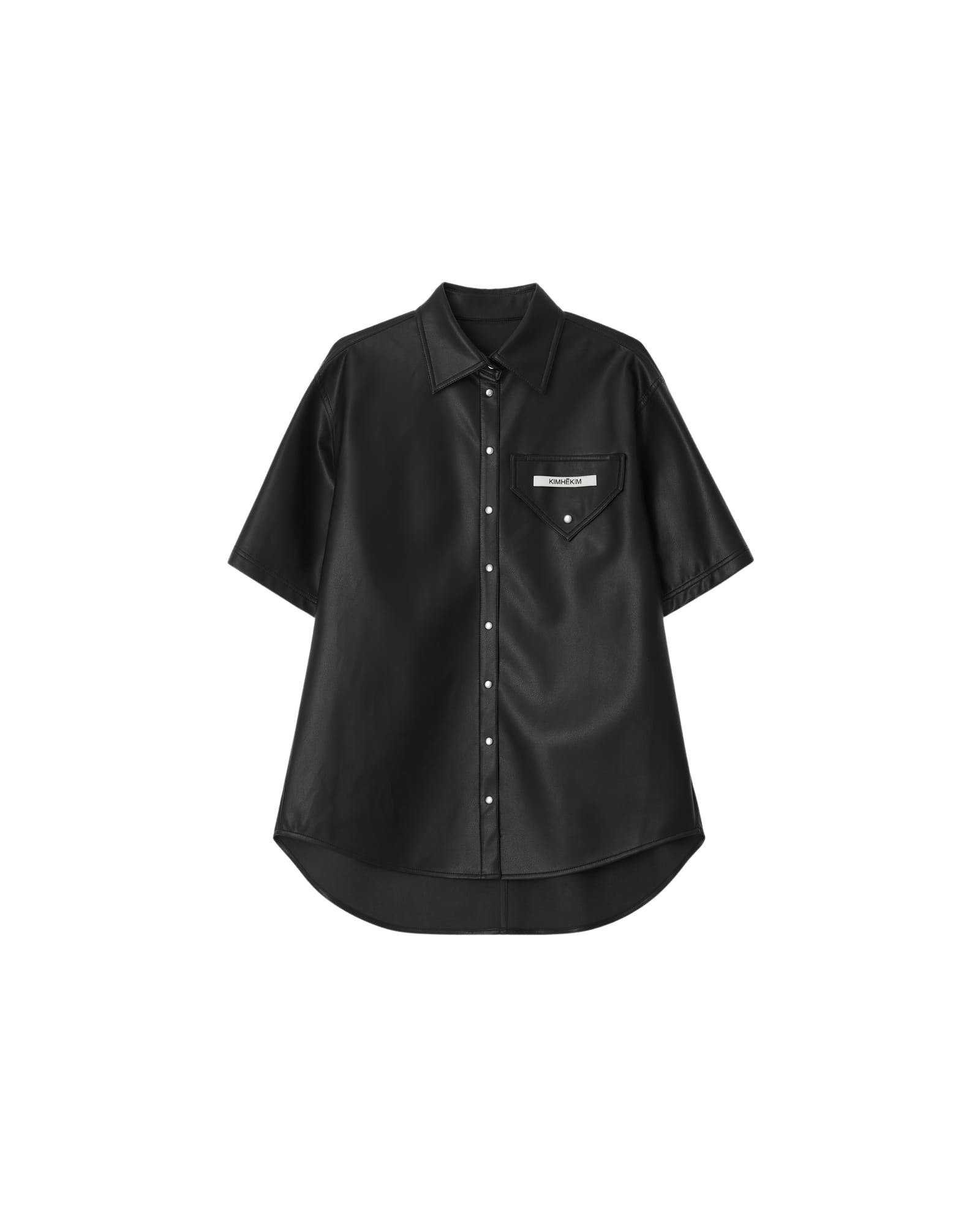 Kimhe Kim - Name Label Short Sleeve Vegan Leather Shirt (Black) product image 1 | TRAB K-Fashion Australia