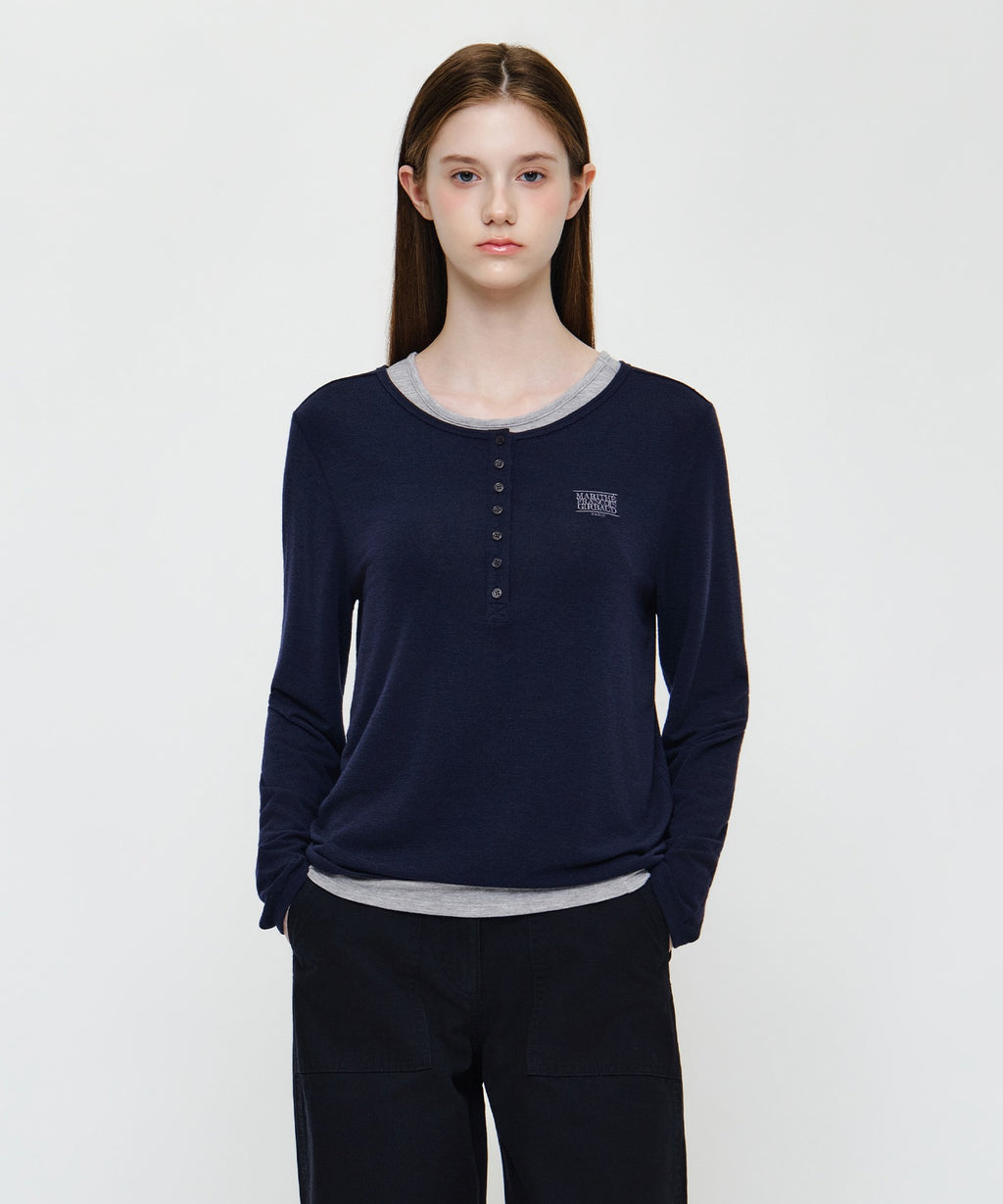 Marithe & Francois Girbaud - Henley Neck Layered Long Sleeve Tee (Navy) product image 1 | TRAB K-Fashion Australia