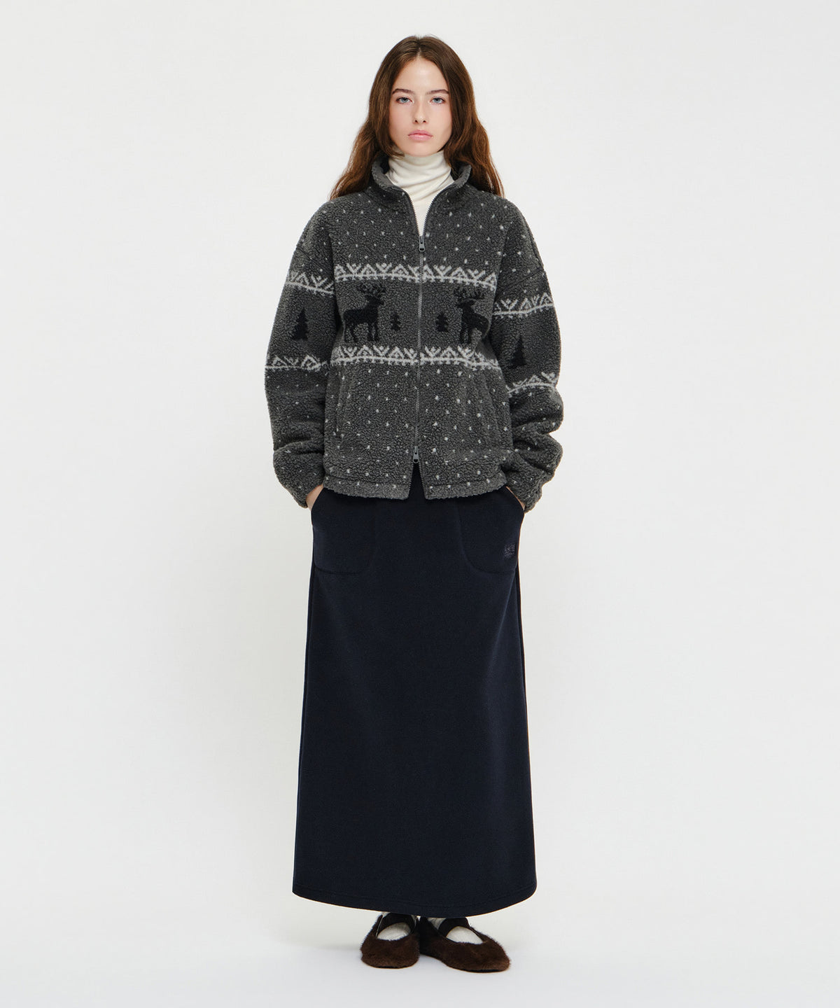 Marithe & Francois Girbaud - Classic Logo Long Fleece Skirt (Dark Navy) product image 4 | TRAB K-Fashion Australia