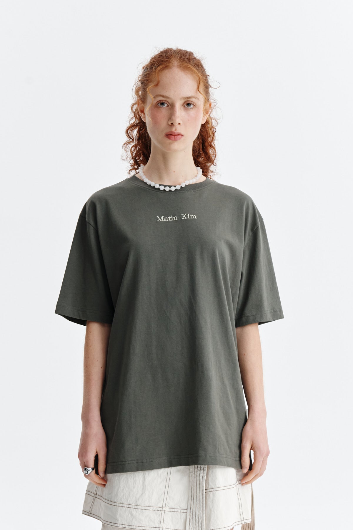 Matin Kim - Embroidery Small Logo Oversize Top (Khaki) product image 10 | TRAB K-Fashion Australia