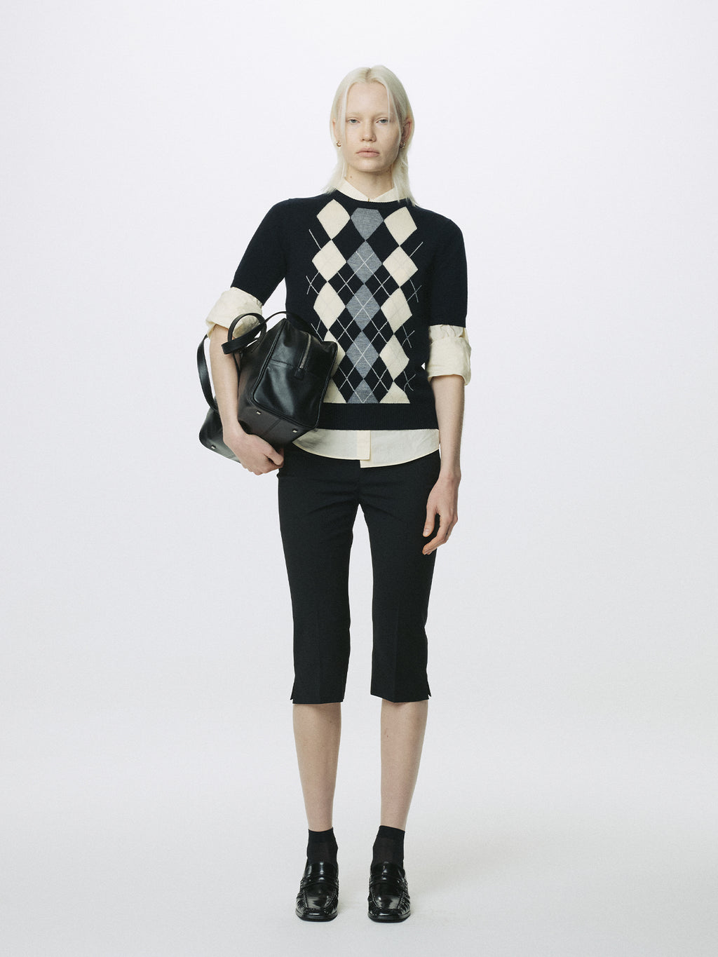 Tonywack - Superfine Wool Argyle Crew Neck Sweater (Navy Wax Yellow) product image 1 | TRAB K-Fashion Australia